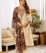 Women Ethnic Motifs Embroidered Thread Work Kurta with Patiala & With Dupatta