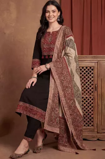 Women Ethnic Motifs Printed Regular Pure Cotton Kurta with Trousers & With Dupatta