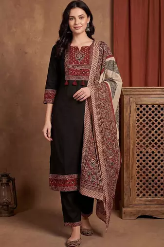 Women Ethnic Motifs Printed Regular Pure Cotton Kurta with Trousers & With Dupatta