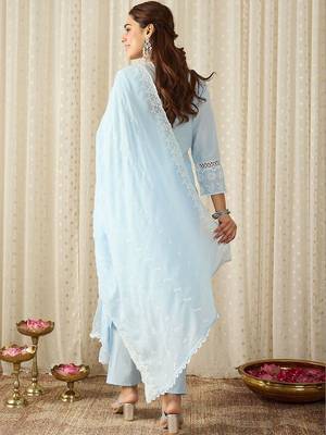 Women Embroidered Regular Thread Work Pure Cotton Kurta With Trousers & Dupatta 4