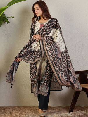 Ethnic Motifs Printed Round Neck Pure Cotton Kurta With Trousers & Dupatta 2