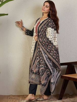 Ethnic Motifs Printed Round Neck Pure Cotton Kurta With Trousers & Dupatta 6