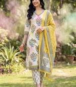 Women Floral Printed Regular Pure Cotton Kurta with Trousers & With Dupatta