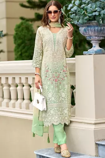 Women Floral Embroidered Regular Thread Work Kurta with Trousers & With Dupatta