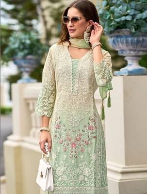 Women Floral Embroidered Regular Thread Work Kurta with Trousers & With Dupatta 3