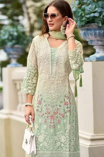 Women Floral Embroidered Regular Thread Work Kurta with Trousers & With Dupatta