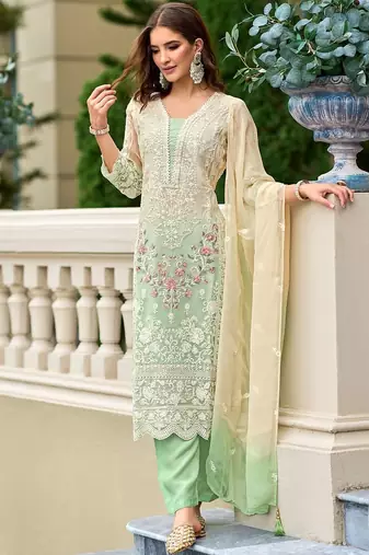 Women Floral Embroidered Regular Thread Work Kurta with Trousers & With Dupatta
