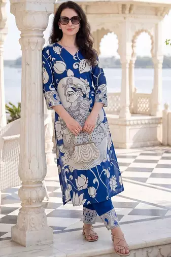 Women Ethnic Motifs Printed V-Neck Pure Cotton Kurta with Trousers