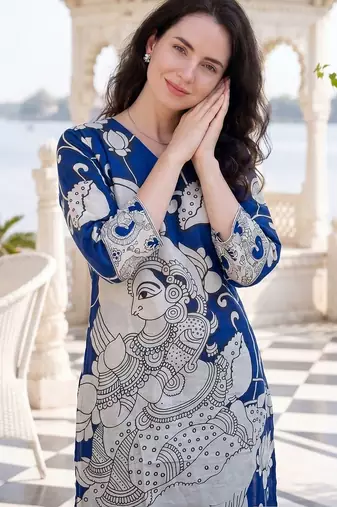 Women Ethnic Motifs Printed V-Neck Pure Cotton Kurta with Trousers