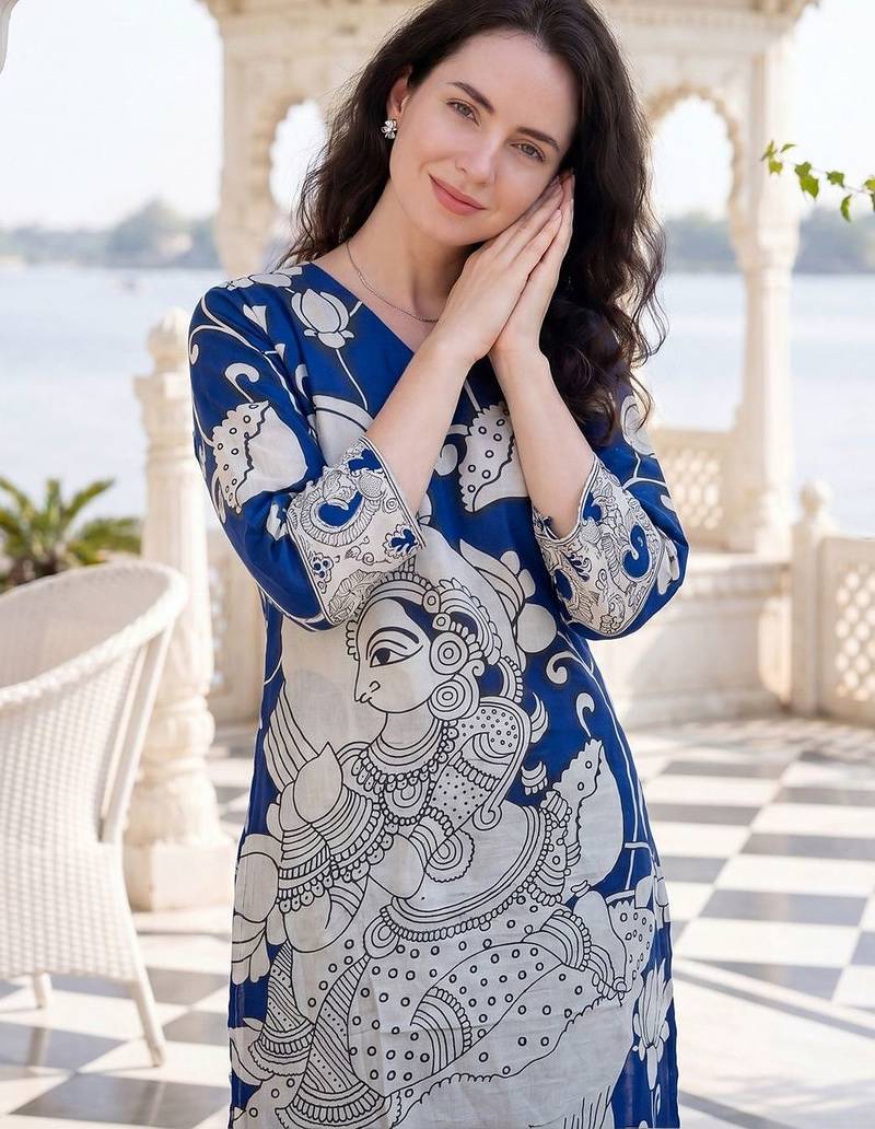 Women Ethnic Motifs Printed V-Neck Pure Cotton Kurta with Trousers