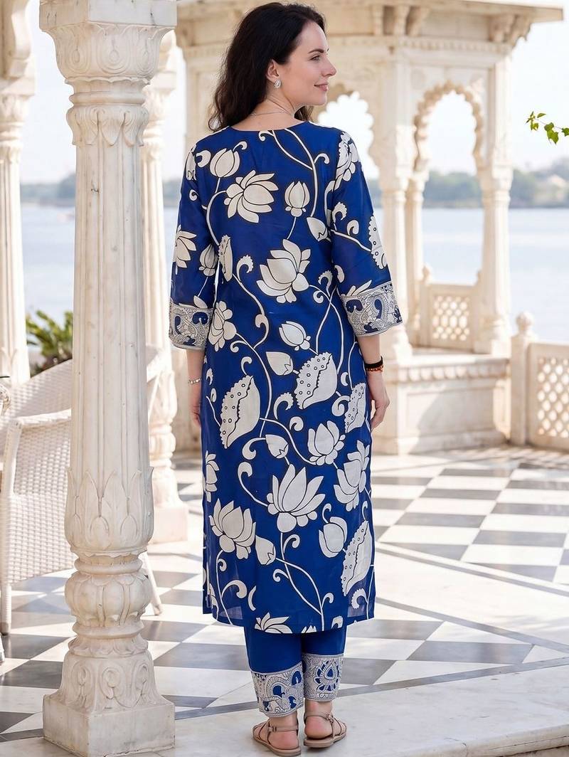 Women Ethnic Motifs Printed V-Neck Pure Cotton Kurta with Trousers