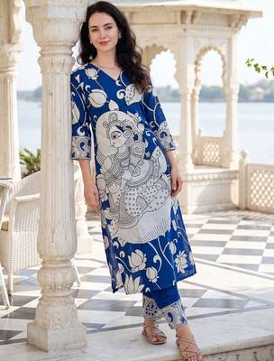 Women Ethnic Motifs Printed V-Neck Pure Cotton Kurta with Trousers 6
