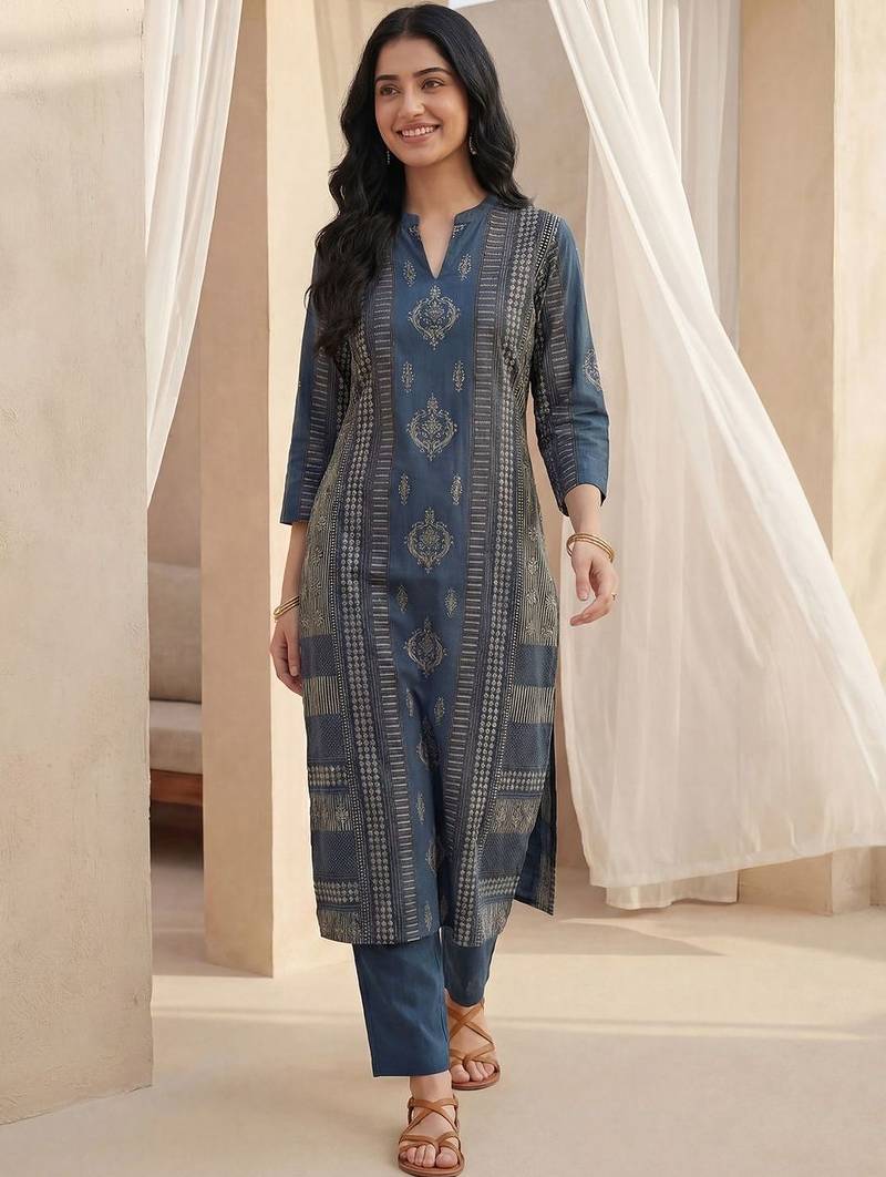 Women Ethnic Motifs Printed Regular Pure Cotton Kurta with Trousers