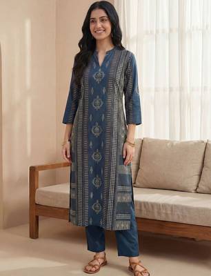 Women Ethnic Motifs Printed Regular Pure Cotton Kurta with Trousers 5