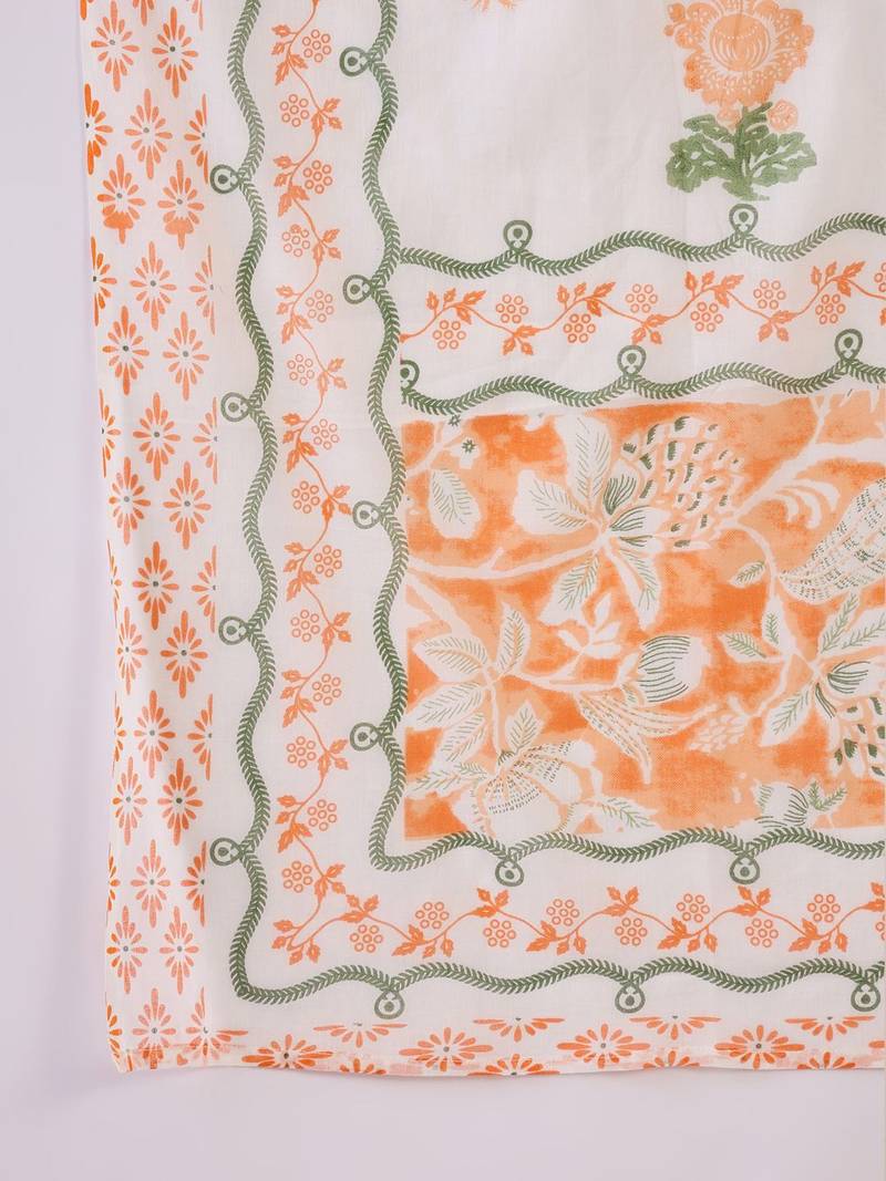 Floral Printed Beads and Stones Pure Cotton Straight Kurta & Trousers & Dupatta