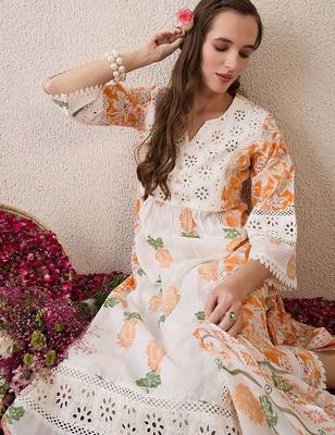 Floral Printed Beads and Stones Pure Cotton Straight Kurta & Trousers & Dupatta 7