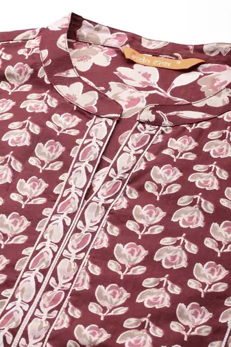 Floral Printed Pure Cotton Kurta With Trousers & Dupatta