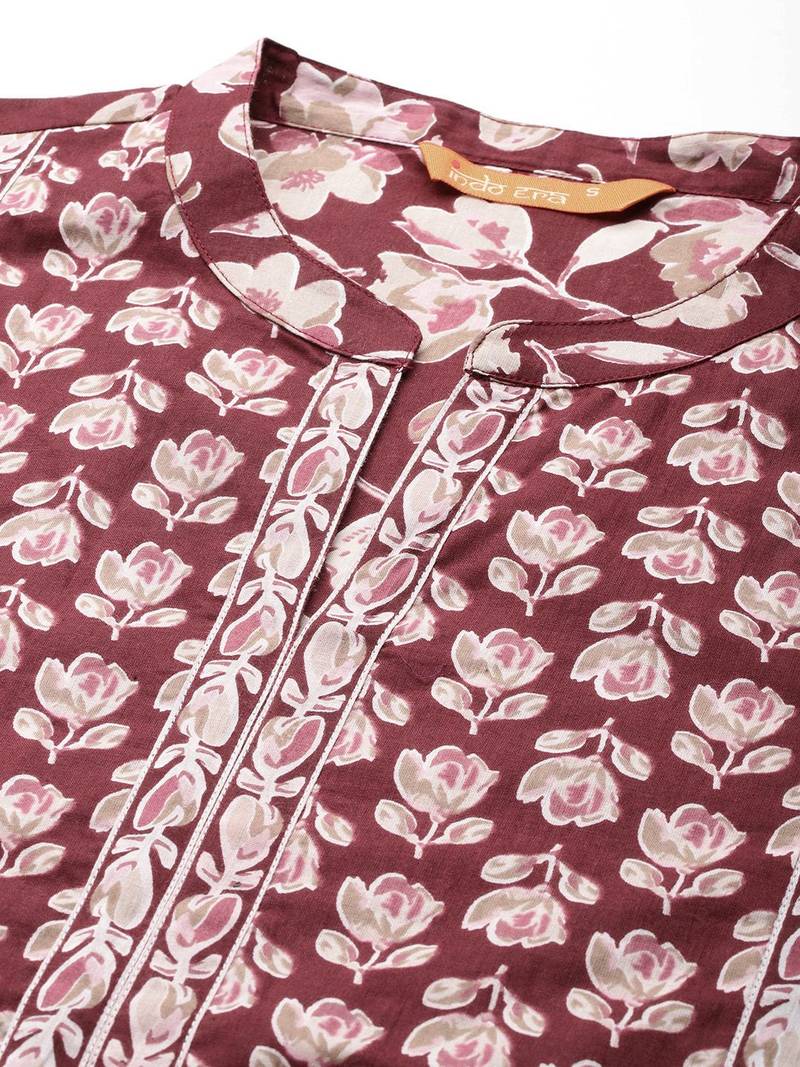 Floral Printed Pure Cotton Kurta With Trousers & Dupatta