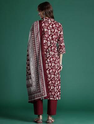 Floral Printed Pure Cotton Kurta With Trousers & Dupatta 7