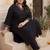 Plus Size Black Embroidered Straight Kurta Trousers Set