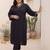Plus Size Black Embroidered Straight Kurta Trousers Set