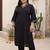 Plus Size Black Embroidered Straight Kurta Trousers Set