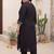 Plus Size Black Embroidered Straight Kurta Trousers Set