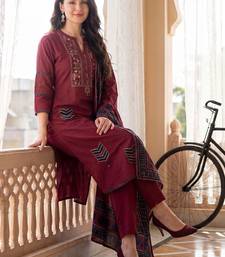 Women Ethnic Motifs Embroidered Regular Thread Work Pure Cotton Kurta with Trousers & With Dupatta