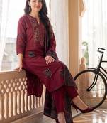Women Ethnic Motifs Embroidered Regular Thread Work Pure Cotton Kurta with Trousers & With Dupatta