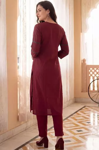 Women Ethnic Motifs Embroidered Regular Thread Work Pure Cotton Kurta with Trousers & With Dupatta