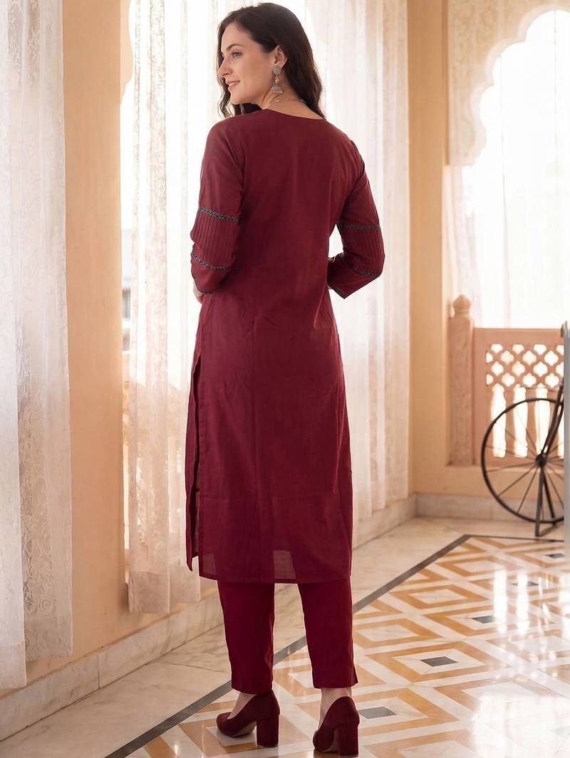 Women Ethnic Motifs Embroidered Regular Thread Work Pure Cotton Kurta with Trousers & With Dupatta