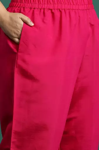 Plus Size Pink Embroidered Straight Kurta Trousers With Dupatta Set