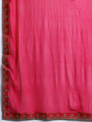 Plus Size Pink Embroidered Straight Kurta Trousers With Dupatta Set 4