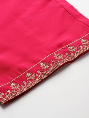 Plus Size Pink Embroidered Straight Kurta Trousers With Dupatta Set 9
