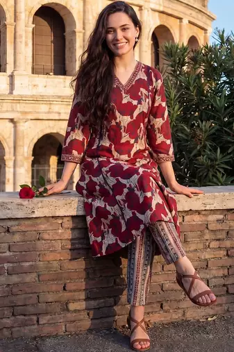Women Floral Printed Regular Pure Cotton Kurta with Trousers