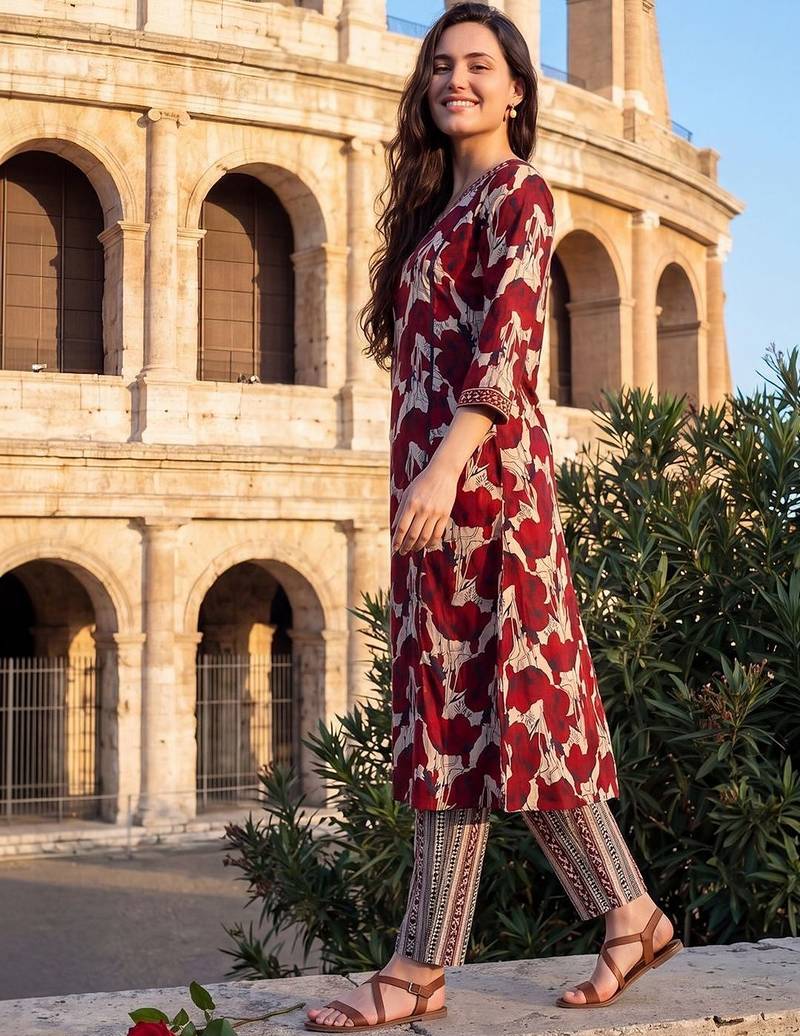 Women Floral Printed Regular Pure Cotton Kurta with Trousers