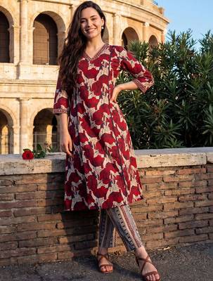 Women Floral Printed Regular Pure Cotton Kurta with Trousers 5