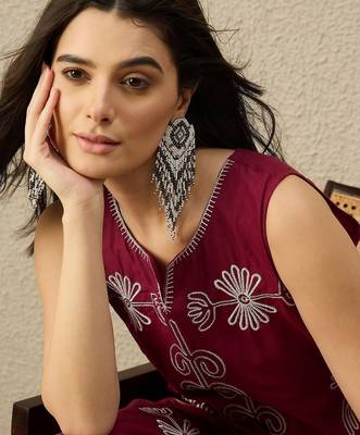 Women Ethnic Motifs Embroidered Regular Thread Work Pure Cotton Kurta with Palazzos 2