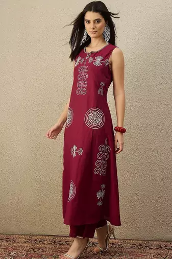 Women Ethnic Motifs Embroidered Regular Thread Work Pure Cotton Kurta with Palazzos
