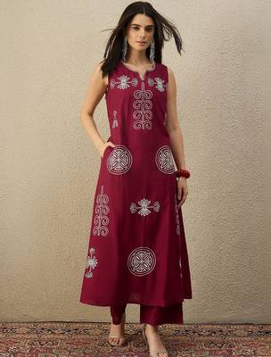 Women Ethnic Motifs Embroidered Regular Thread Work Pure Cotton Kurta with Palazzos 4