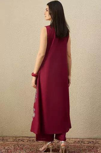 Women Ethnic Motifs Embroidered Regular Thread Work Pure Cotton Kurta with Palazzos
