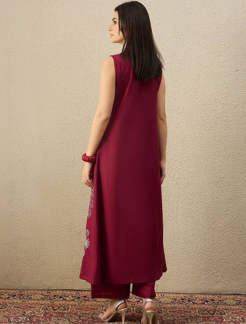 Women Ethnic Motifs Embroidered Regular Thread Work Pure Cotton Kurta with Palazzos