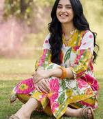 Floral Printed Mandarin Collar Pure Cotton Kurta with Trousers