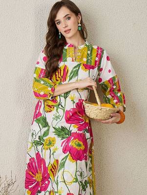 Floral Printed Mandarin Collar Pure Cotton Kurta with Trousers 6