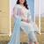 Plus Size Blue Printed Straight Kurta Trousers With Dupatta Set