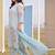 Plus Size Blue Printed Straight Kurta Trousers With Dupatta Set