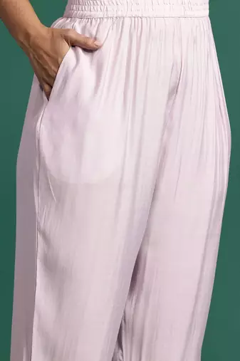 Plus Size Lavender Embroidered Straight Kurta Trousers With Dupatta Set