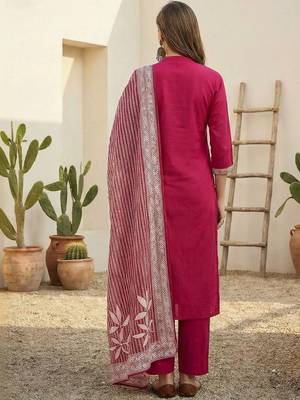 Women Floral Printed Regular Beads and Stones Pure Cotton Kurta with Trousers & With Dupatta 3