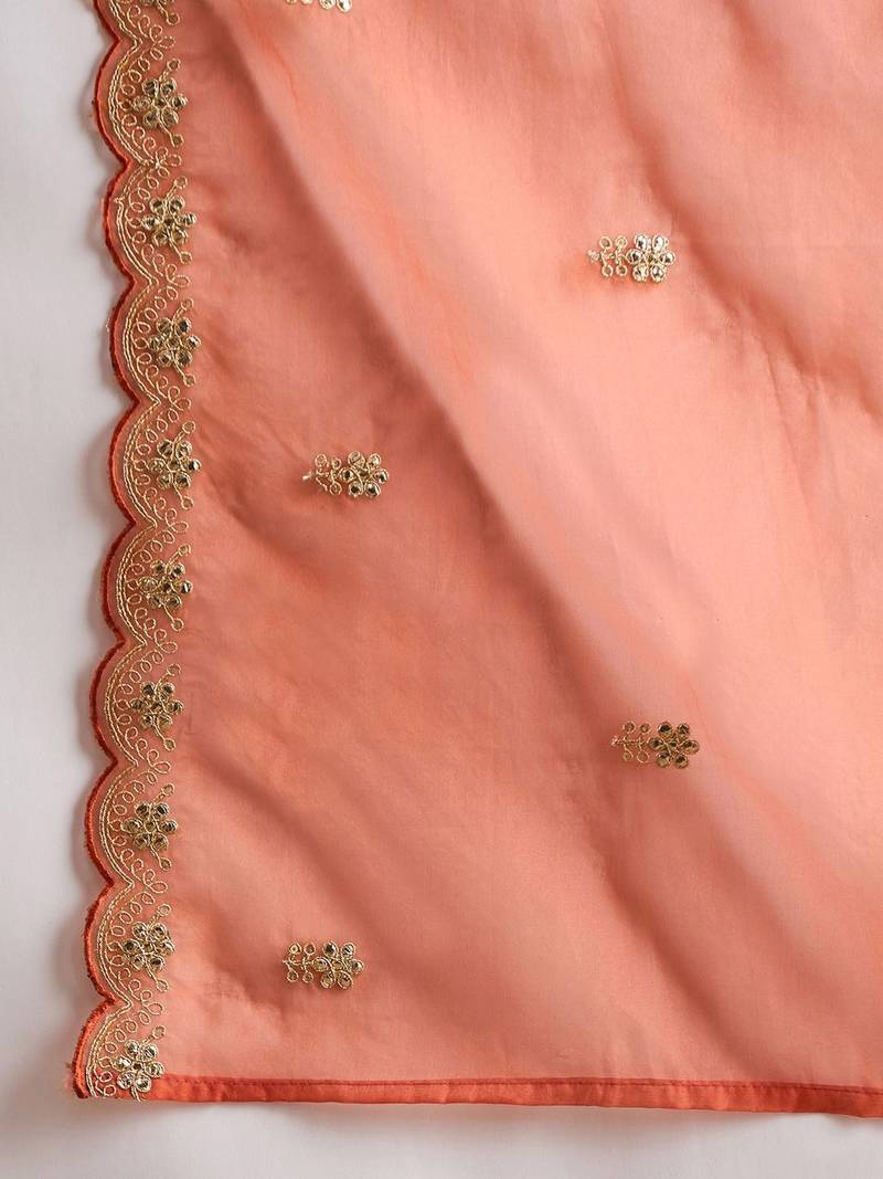Ethnic Motifs Embroidered Gotta Patti Straight Kurta With Trousers & Dupatta
