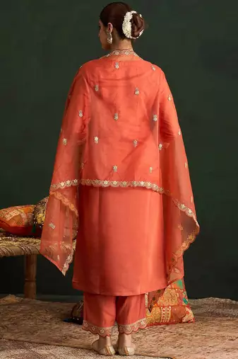 Ethnic Motifs Embroidered Gotta Patti Straight Kurta With Trousers & Dupatta